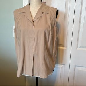 Oliver Perry Women Large Tan Beige Silk Blouse Sleeveless Button Front Top NEW‎